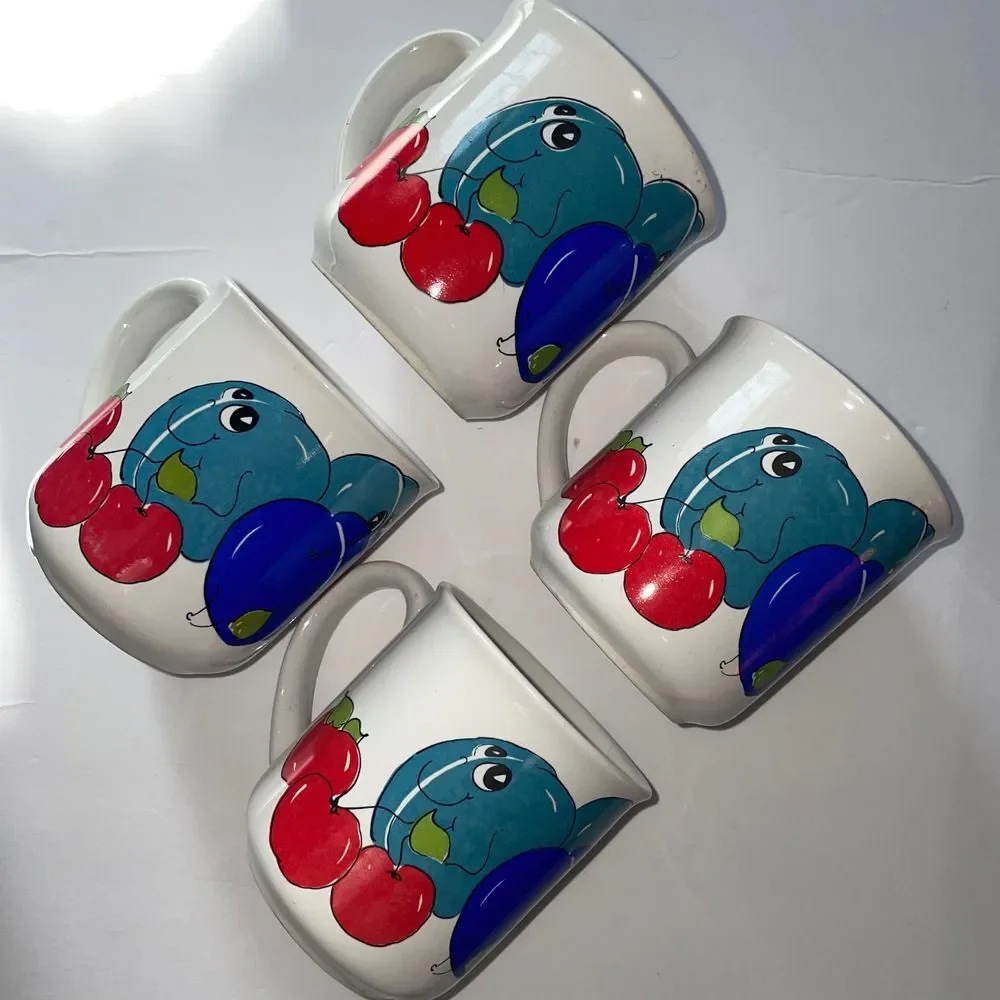 Dae Kor Nancy Lynn orchard‎ plum theme vintage ceramic mugs set of 4